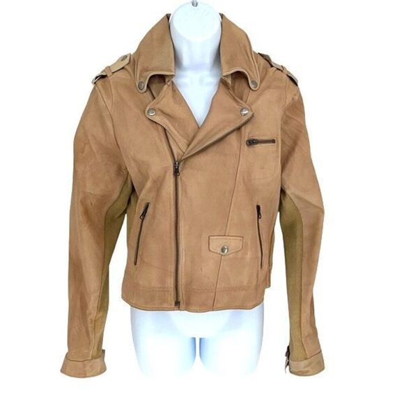 Jakett JKT NYC Womens Piper Patina Leather Jacket, Au Lait Full Zip Motorcycle B - Picture 2 of 11
